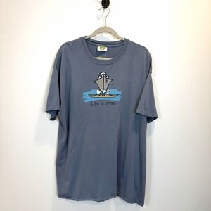 Life Is Crap Shirt Adult Size XL Blue Nautical Graphic Tee Short Sleeve
